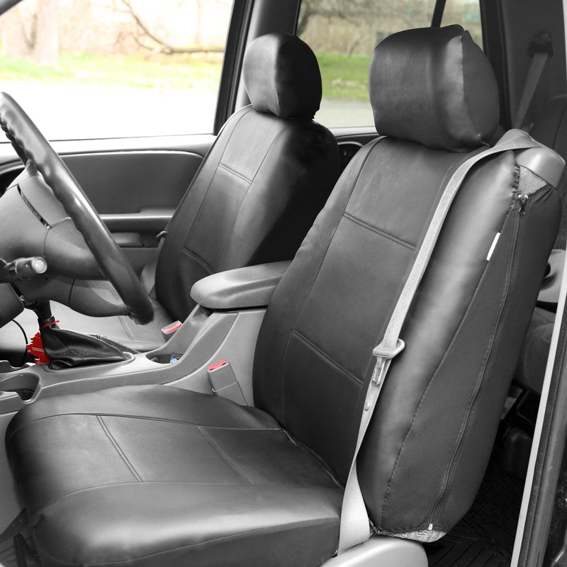 FH Group Front Set Faux Leather Car Seat Covers for Low Back Seat with Removable Headrest, Universal Fit, Airbag Compatible Seat Cover for SUV, Gray/Black - Image 3